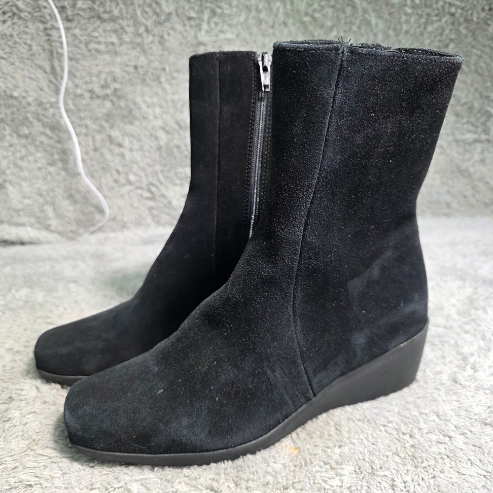 La Canadienne Suede‎ Wedge Boots Black Square Toe Waterproof Womens 5 Excellent